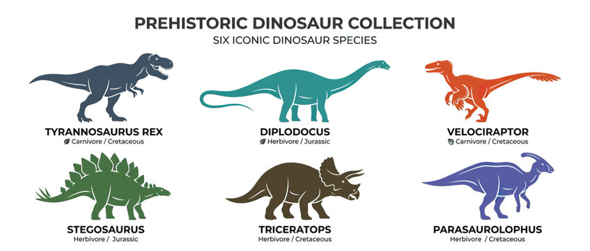 Collection of Six Prehistoric Dinosaur Silhouettes