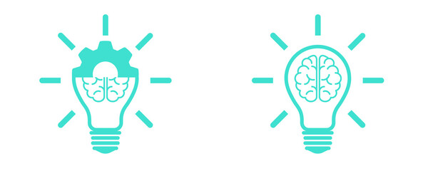 Turquoise Knowledge Brain and Settings Icon Set Isolated on Transparent Background PNG Vector Symbols © House of Designs