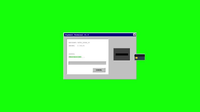 Vintage Operating System Installation Wizard with Floppy Disk Animation on Chroma Key Green Screen.