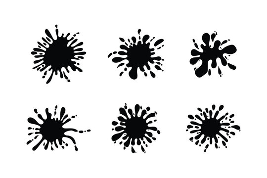 Black Ink Splatter, Paint Splash Collection Set. Abstract Blobs, Spots, Splatters, Graphic Elements . Useful for grunge backgrounds, creative compositions, print designs, and decorative artwork.