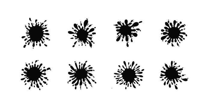 Black Ink Splatter, Paint Splash Collection Set. Abstract Blobs, Spots, Splatters, Graphic Elements . Useful for grunge backgrounds, creative compositions, print designs, and decorative artwork.