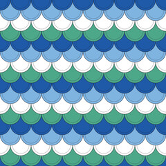 Moroccan fish scale scallop tile seamless pattern in blue, sky blue, white and mint © Winsdiscount