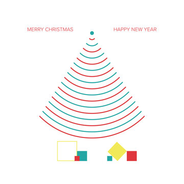 Modern Wi-Fi waves creating a minimalist Christmas tree design, symbolizing connectivity and holiday greetings for Merry Christmas and Happy New Year celebrations