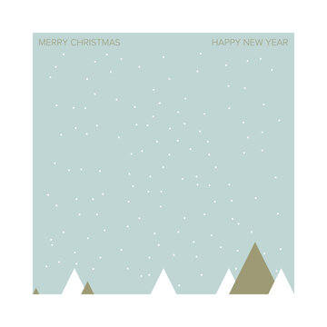 Serene minimalist winter landscape with abstract snowy mountains and gentle snowfall, warm holiday greeting for Christmas and New Year, clean seasonal background for cards and banners