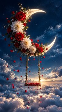 Moonlit Flower Swing Above the Clouds