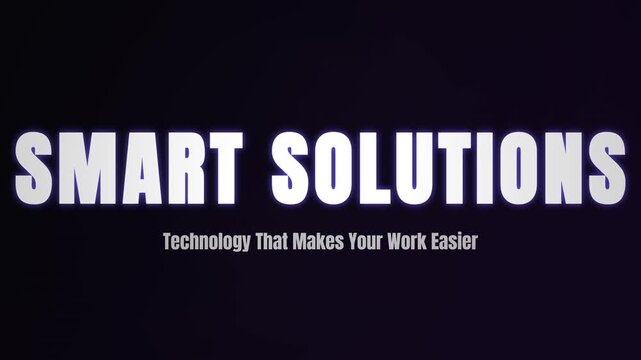 Smart solutions corporate technology title background, digital business concept typography on dark backdrop, modern work efficiency video banner