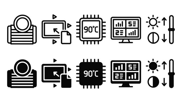 AIO LCD Line and Solid Icon Pack For Hardware Dashboard | screen, modding, cooling and hardware - Corporate Design and Editable Vector Icons