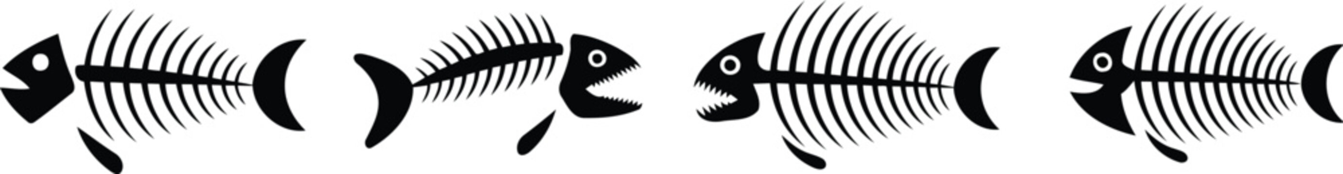 Set of black fish bone silhouettes vector illustration