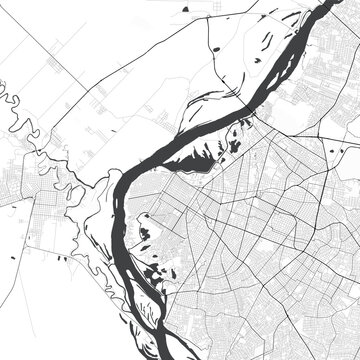 Minimal vector city map of Asuncion with streets, parks and Paraguay River