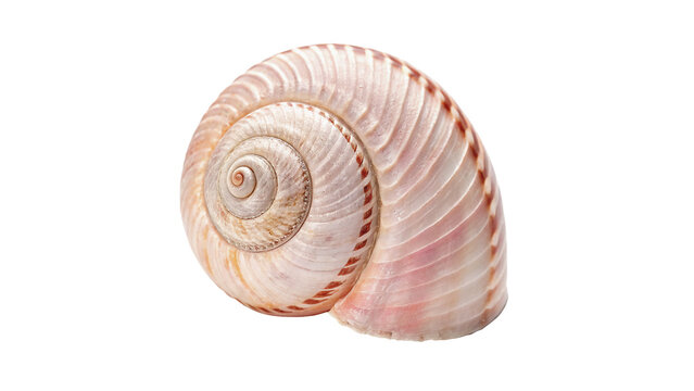 Natural spiral round conch seashell marine ornament isolated on transparent background