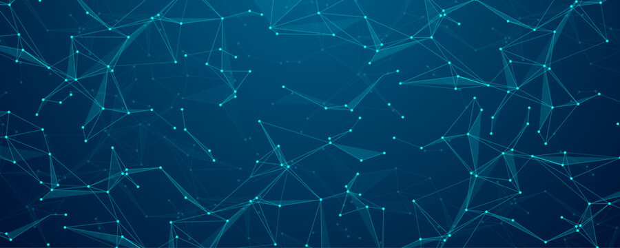 Digital network connections concept. Global connection lines and dots on dark blue background with copy space. Futuristic plexus effect. Vector illustration.