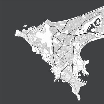 Minimal vector city map of Dakar with streets, districts and road network