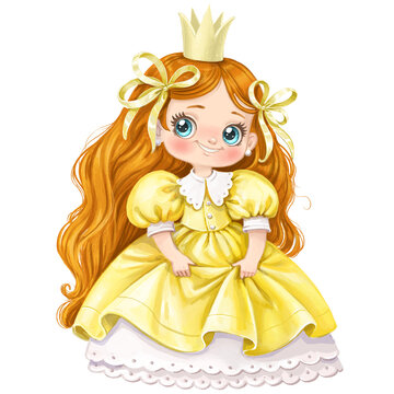 Cute cartoon princess smiling to you watercolor illustration