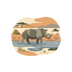 Rhinoceros in African Savanna Vector Illustration © Imaginaria visuals
