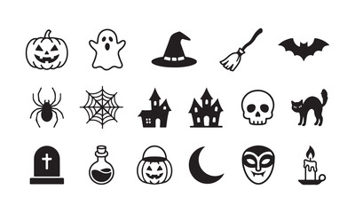 Fototapeta premium Halloween icon set featuring spooky party elements for creative holiday projects.