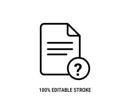 Document with question mark icon, unknown file format, faq, help documentation, query symbol, thin line pictogram