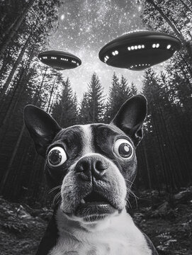 Dog's terrified reaction to UFOs in a forest at night