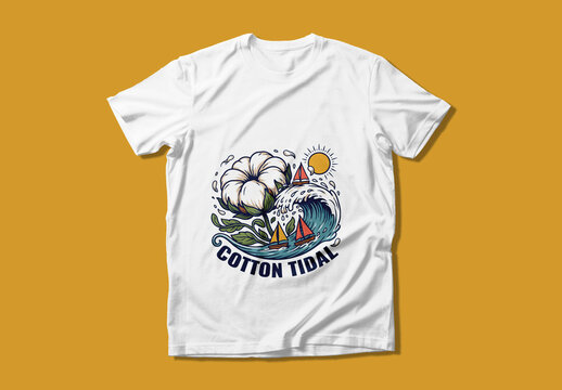 Retro Cotton Tidal Wave T Shirt Design Template