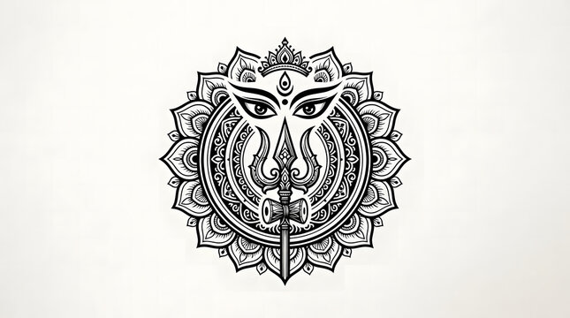 Durga Puja Goddess Durga eyes and Trishul symbol isolated graphic element