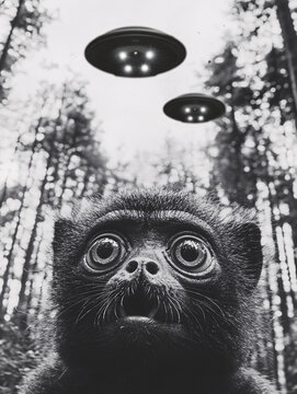 Surreal Forest Scene with Alien Sightings