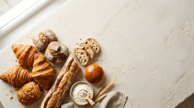 Fresh bakery bread flatlay