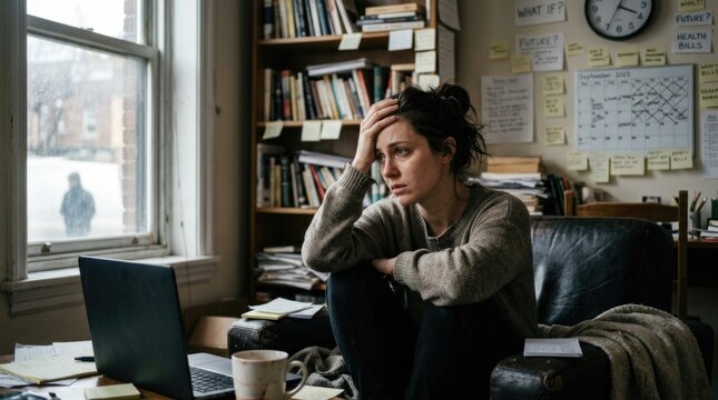 Generalized anxiety disorder: chronic distress, emotional fatigue, psychological strain, restless mind, mental struggle, constant worry, nervous tension, deep sorrow.