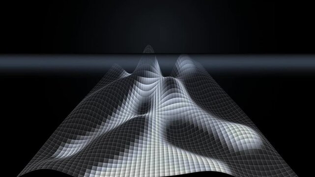 Abstract digital landscape wireframe surface with smooth undulating wavy grid pattern