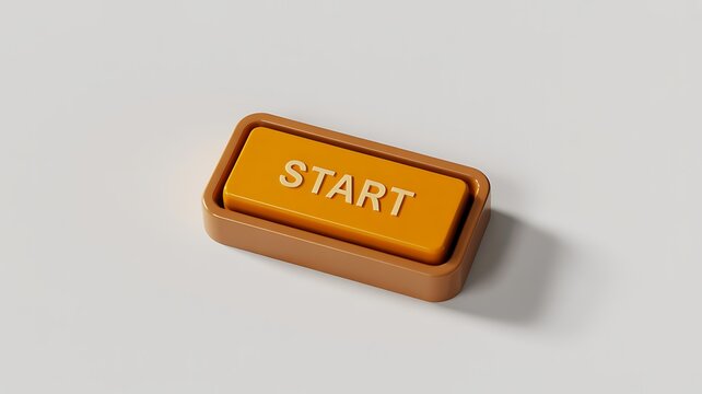 Orange start button isolated on a clean white background representing action and beginning