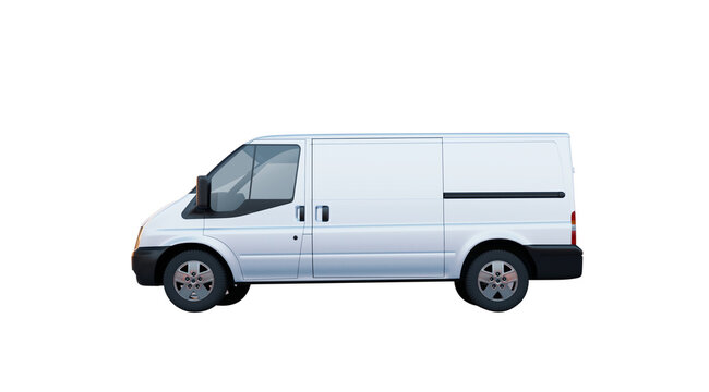 3d rendering White delivery van transporting goods on transparent background