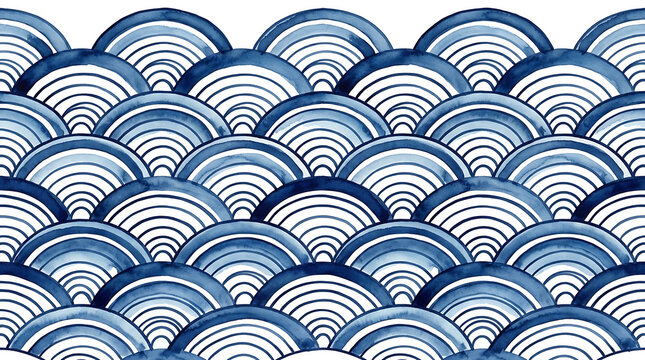 Japanese blue wave pattern isolated on a transparent background