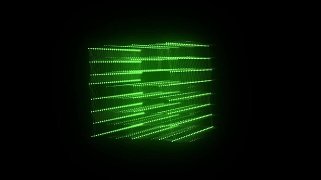 Abstract wireframe cube with connection dots and lines. Digital blockchain concept and data transfer system. Storage cells of data. 3d rendering