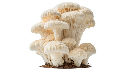 Cluster of raw fresh white lions mane mushrooms isolated on transparent background © Oliver