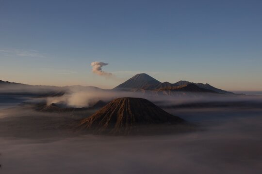 Semeru Volcano Eruption with Ash Plume Over Bromo Tengger Semeru National Park