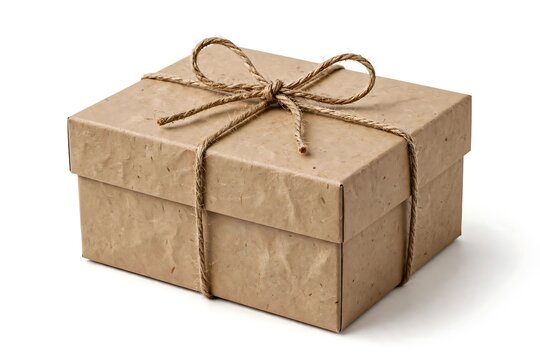 Kraft gift box twine bow isolated white