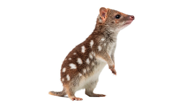 Small wild quoll or marsupial mammal standing isolated on transparent background