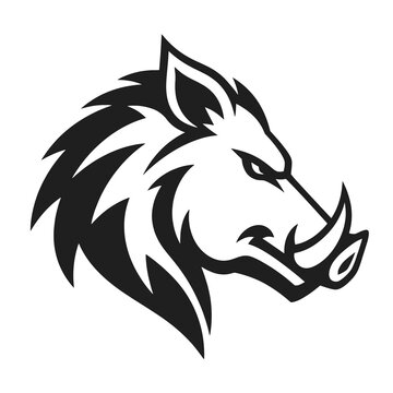 Bold Boar Head Emblem in Black White