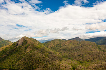 Fototapeta premium Tropical mountain range and mountain slopes with rainforest. Sri Lanka.