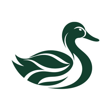 Emerald Duck Silhouette with Flowing Feathers
