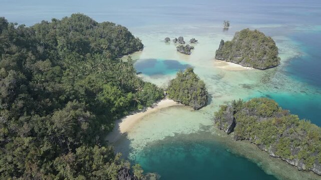 Aerial shot of the tropical islands near the Misool Archipelago, Raja Ampat, Indonesia