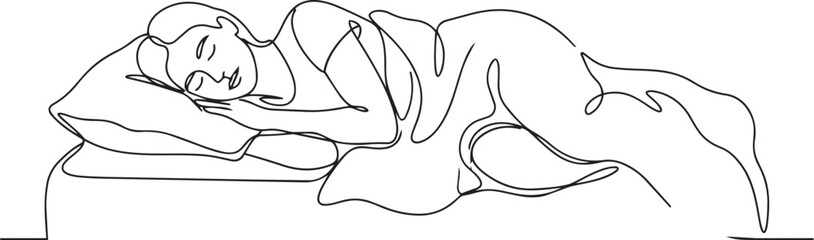 Obraz premium Woman sleeping on bed one line drawing