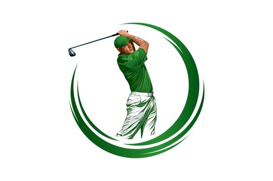 Golf player swinging club in green dynamic logo