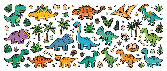 Cute Cartoon Dinosaur Collection Isolated © mutiara