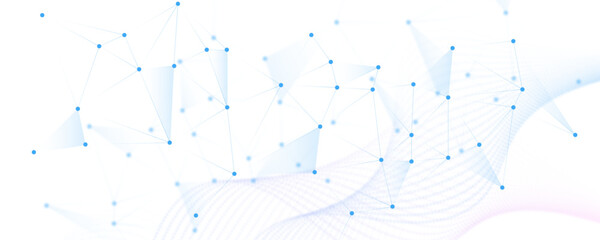 Fototapeta premium Abstract blue digital network technology background with connected nodes and wave line connect tech design background