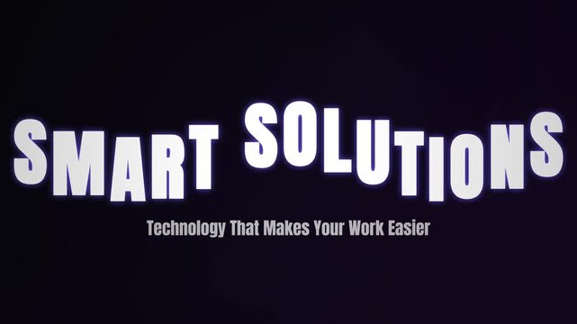 Smart Solutions text animation on dark background, modern technology tagline phrase, corporate business concept typography title sequence