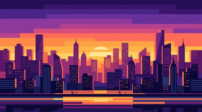 city skyline at sunset