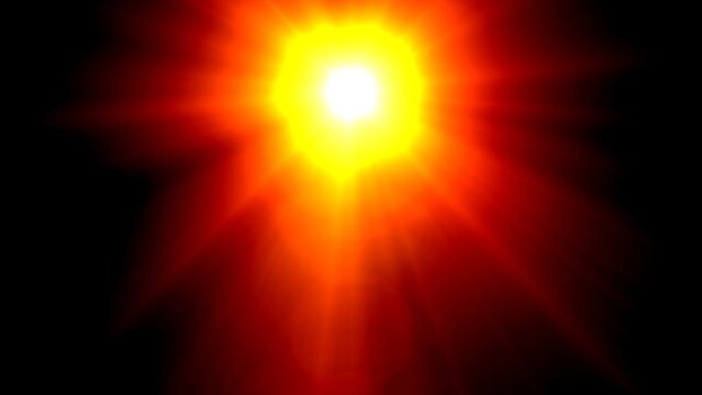 Intense orange glow radiates from a central sunburst. Dark background amplifies the radiant energy