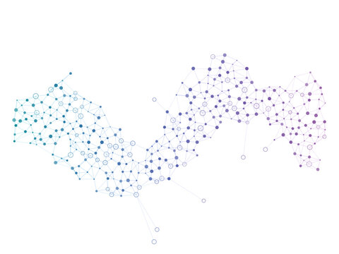 Colorful network illustration with connected dots forming abstract digital structures