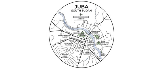 Fototapeta premium Juba South Sudan City Map Illustration