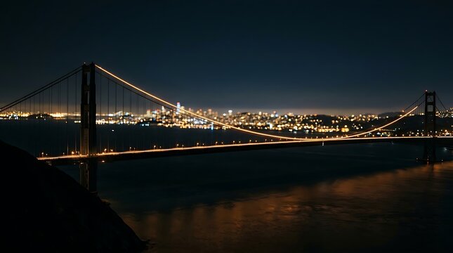 Night city lights with arched bridge silhouette