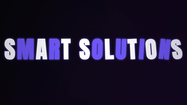 Smart solutions business typography animation, modern purple and white text title, animated kinetic typography for corporate video intros